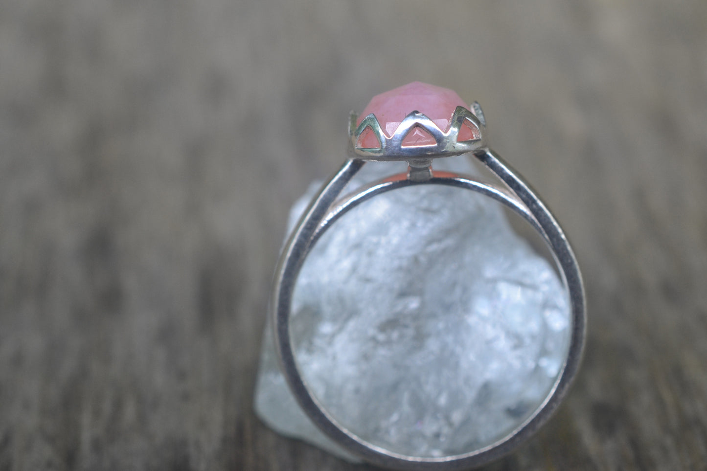 8mm Rose Cut Pink Opal Ring in Sterling