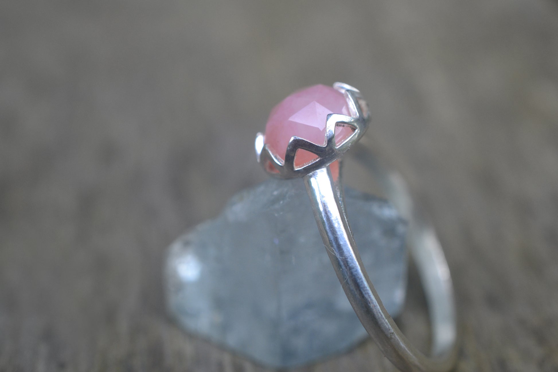 Womens Pink Opal Ring With Cathedral Shank