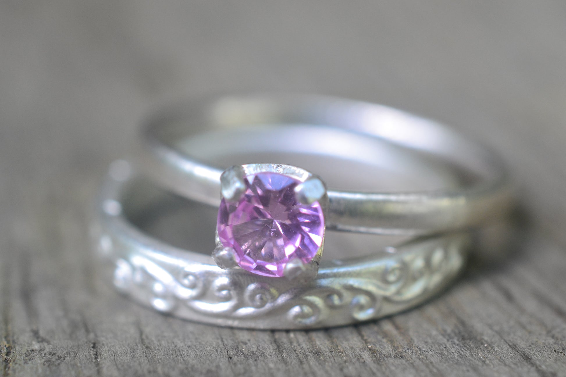 Pink Sapphire Wedding Set With Spirals