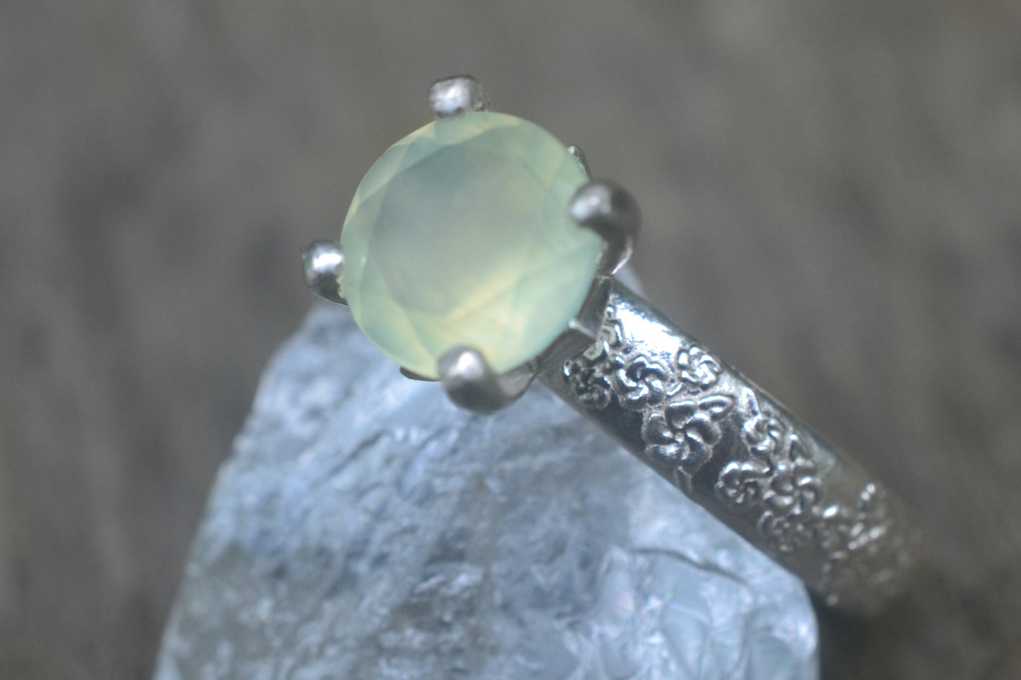 8mm Faceted Green Solitaire Engagement Ring