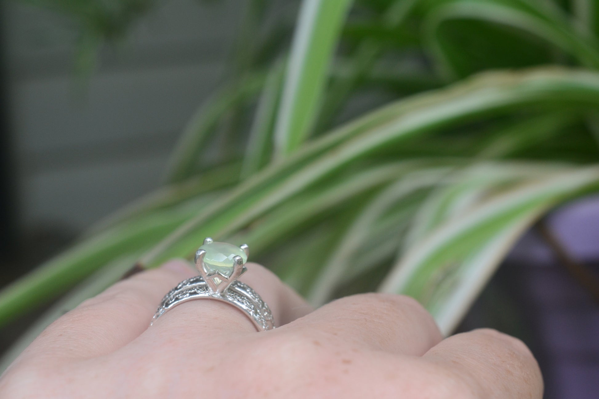 Cherry Blossom Wedding Set With Faceted Green Stone