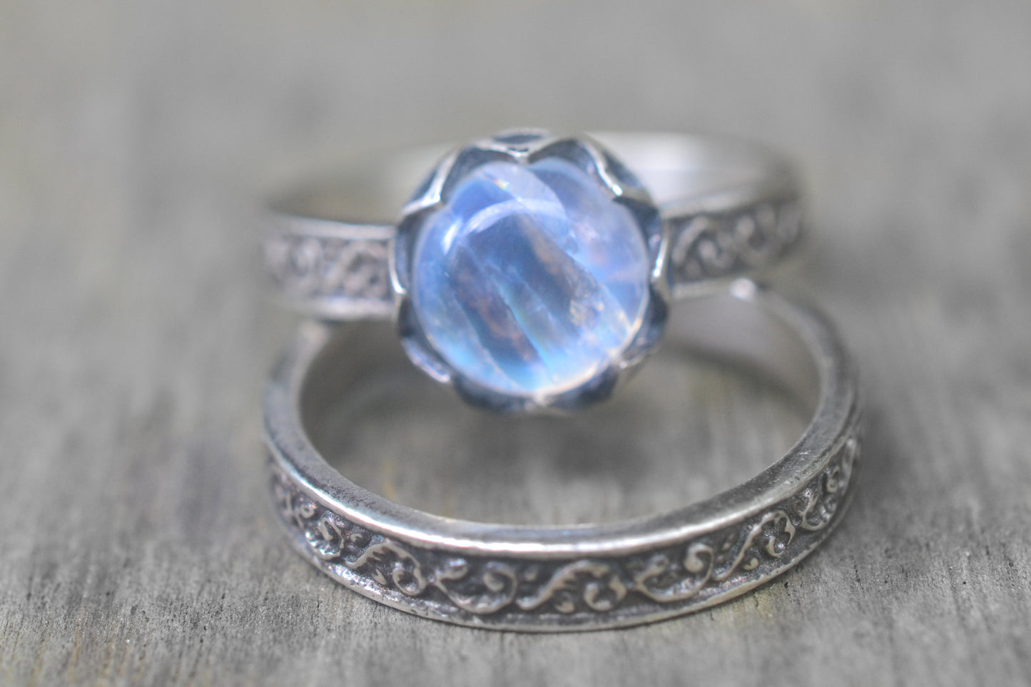 Renaissance Style Rainbow Moonstone Ring Set