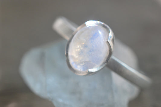 Dainty Oval Rainbow Moonstone Stacking Ring