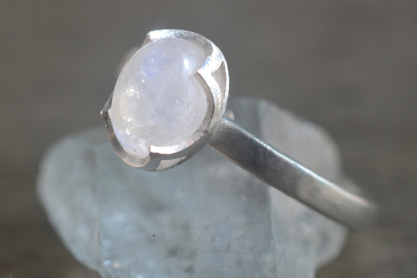 Bezel Set Rainbow Moonstone Ring in Sterling