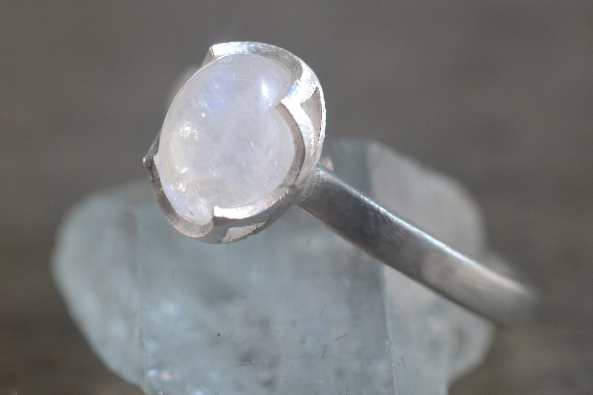 Bezel Set Rainbow Moonstone Ring in Sterling