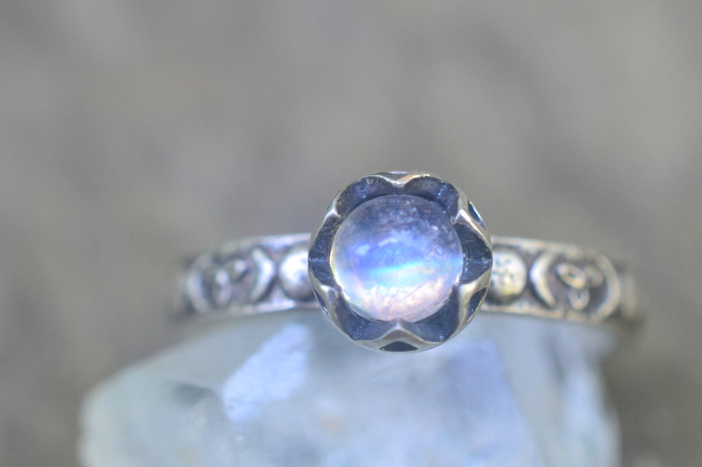 Triple Goddess Rainbow Moonstone Ring
