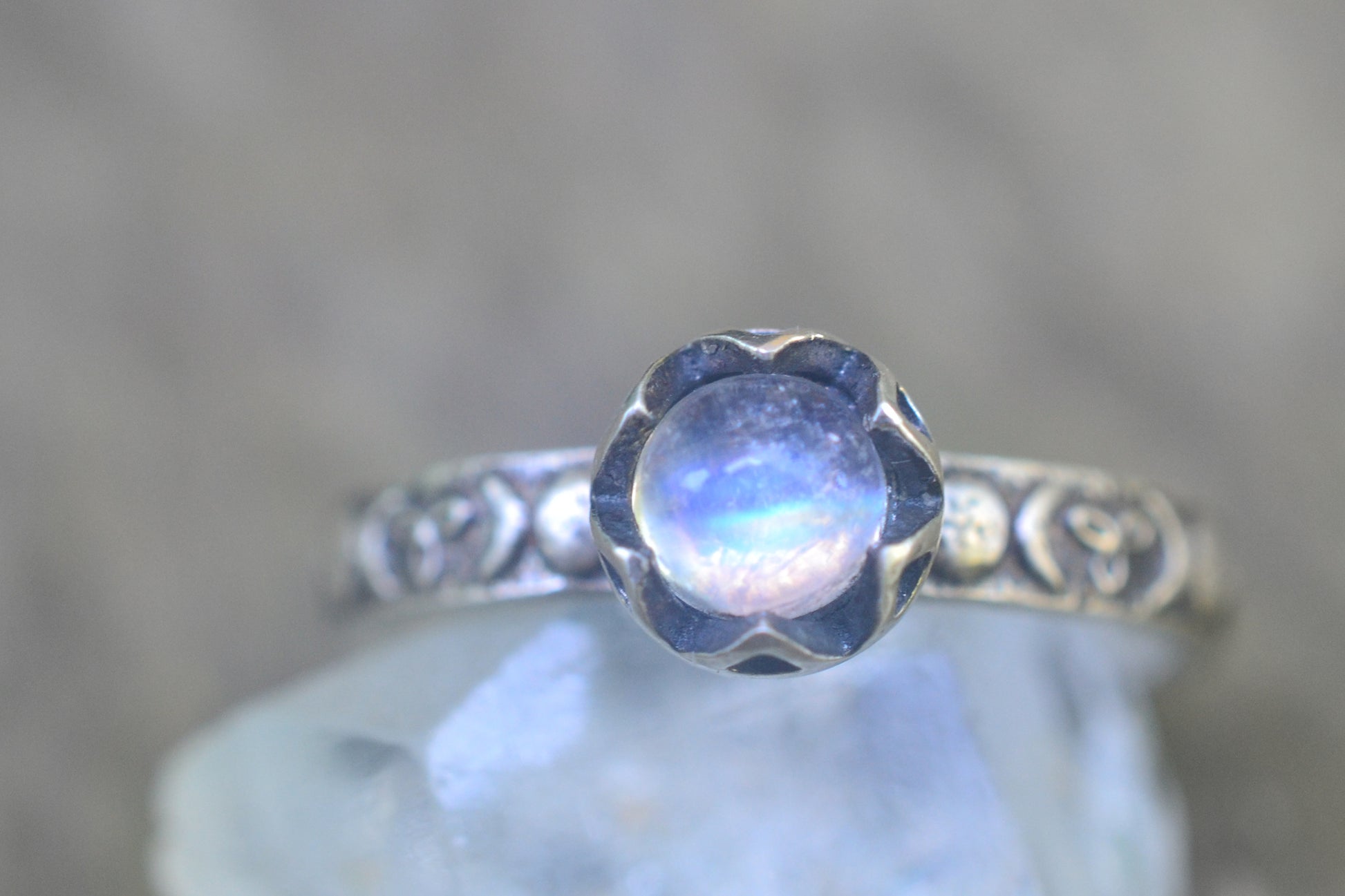 Triple Goddess Rainbow Moonstone Ring