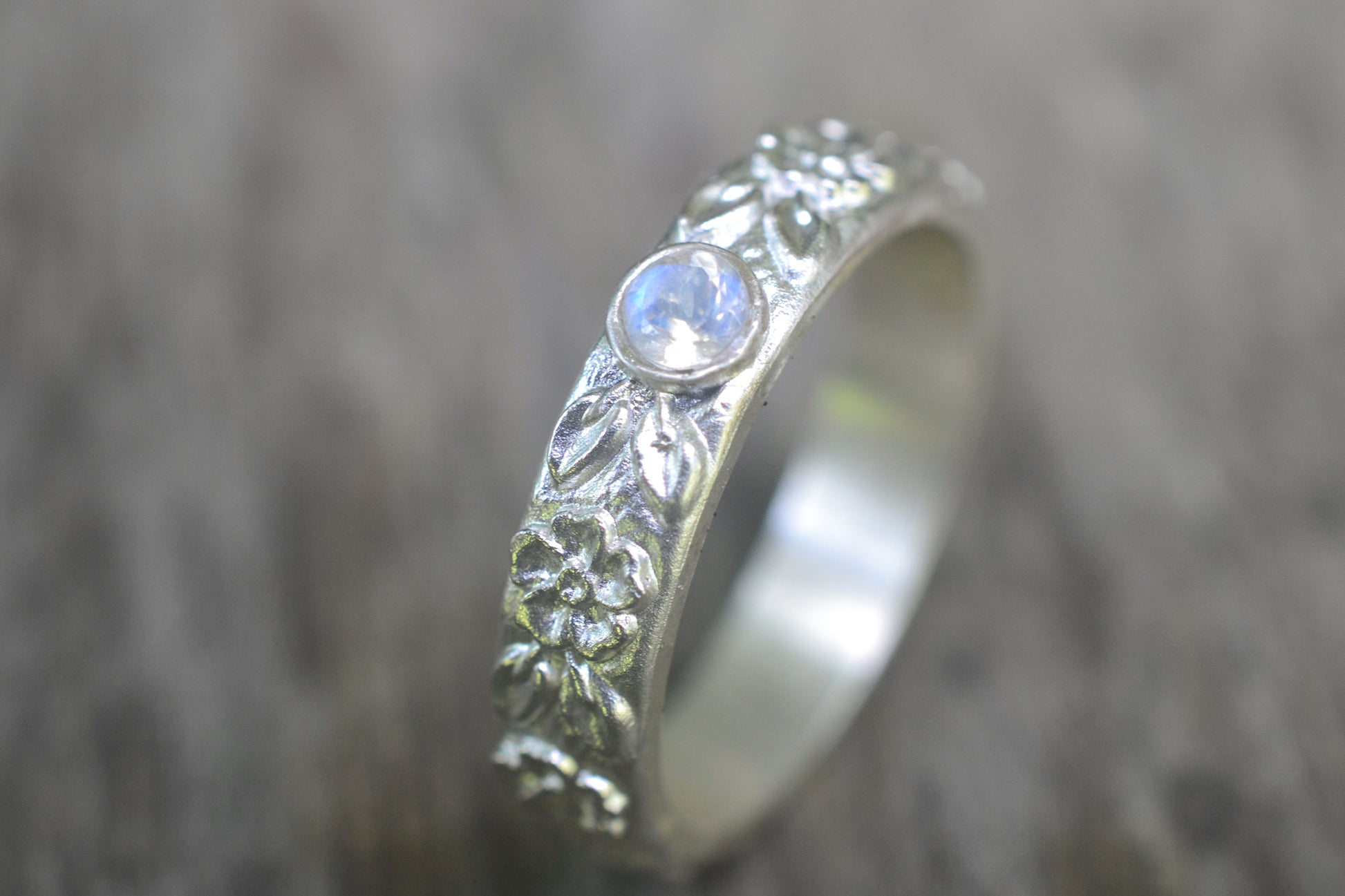 Mens Floral Rainbow Moonstone Wedding Band