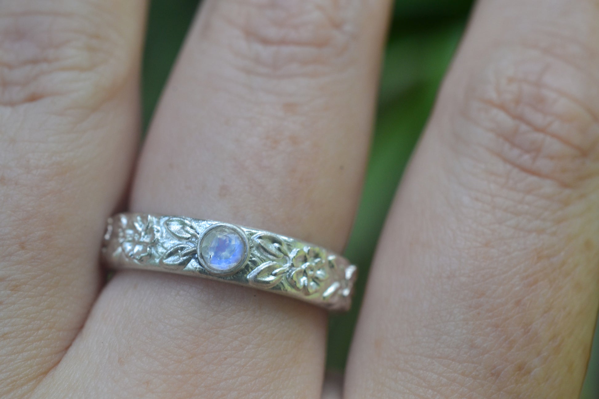 Sterling Silver Rose Wedding Band With Crystal