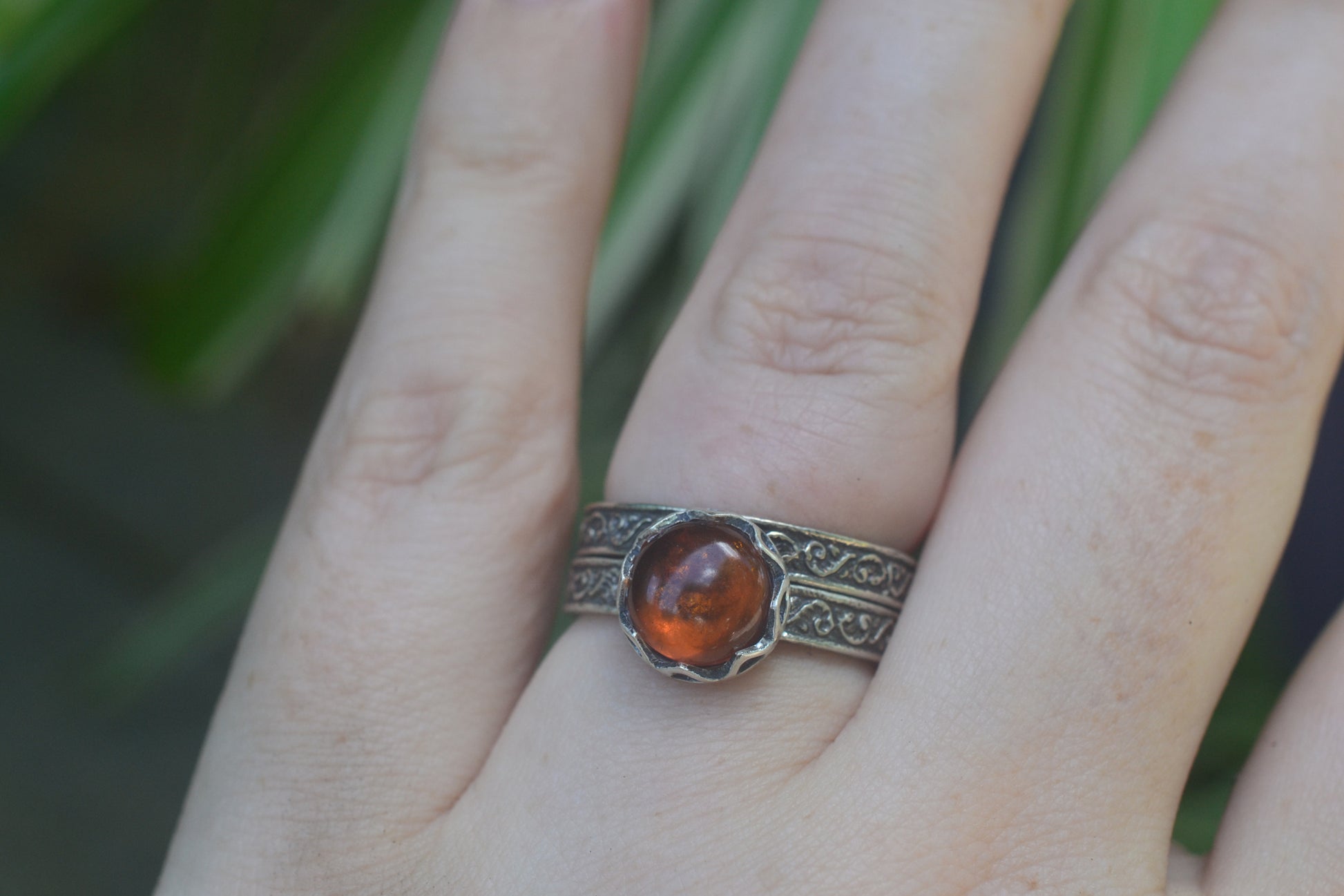 Oxidised Silver Amber Bridal Ring Set