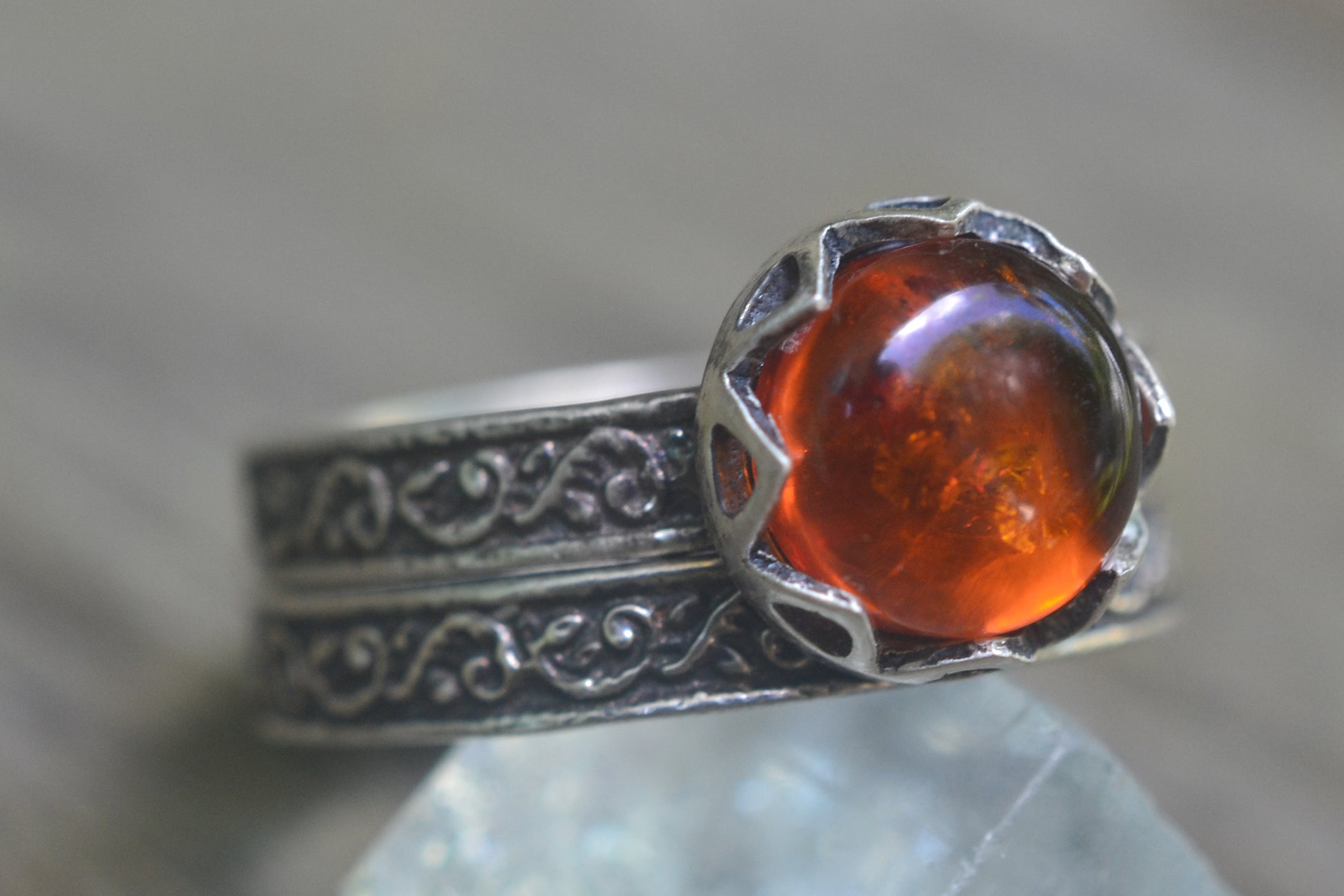 Baltic Amber Wedding Set in Oxidised Silver