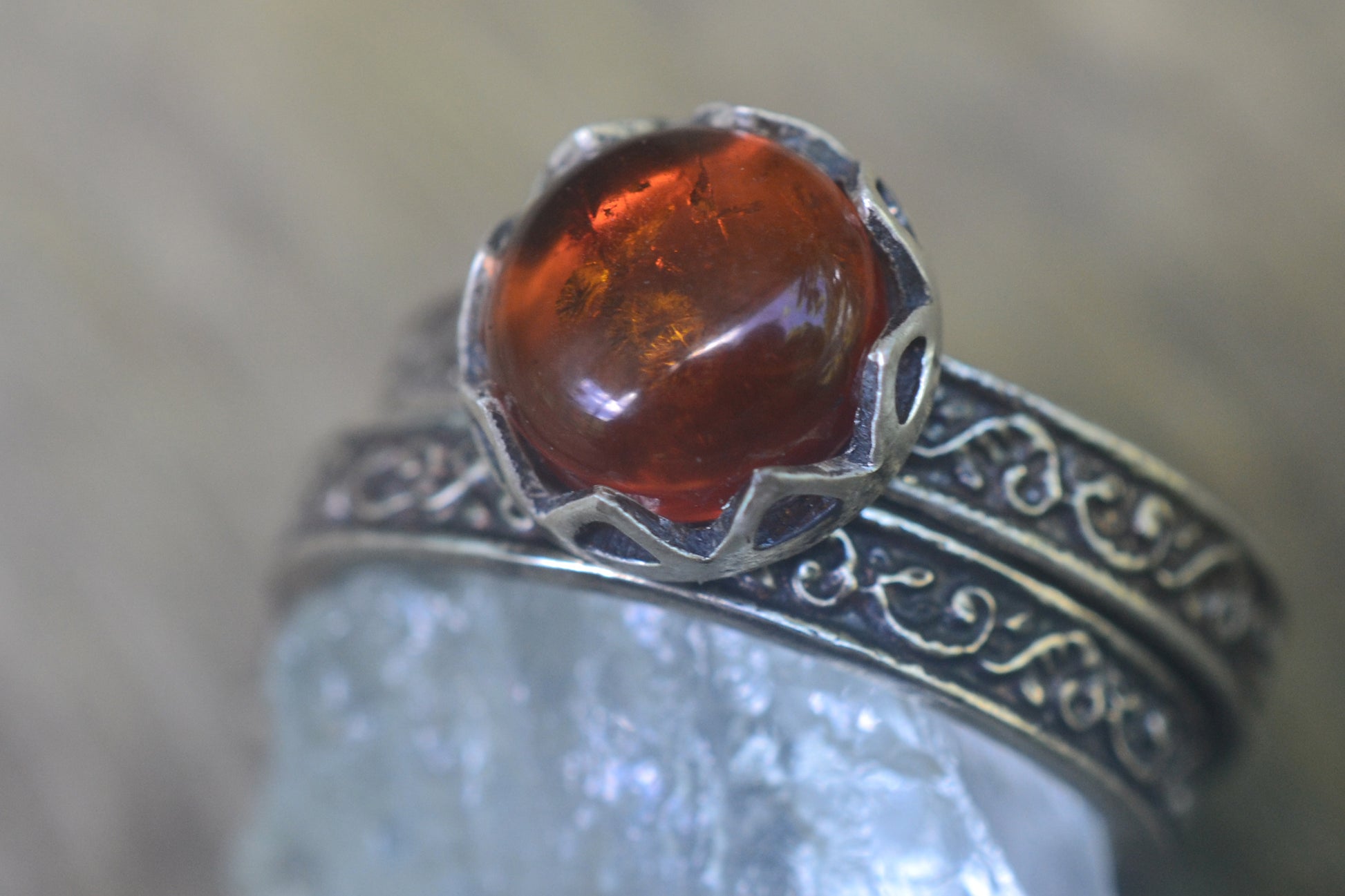 Bezel Set Baltic Amber Engagement Ring Set