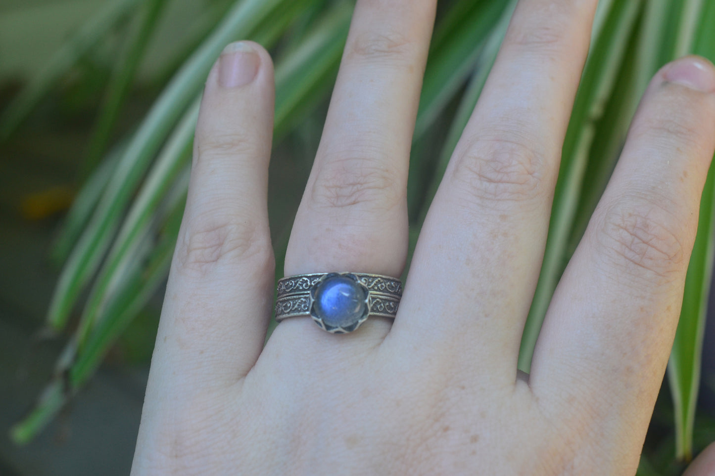 Bezel Set Labradorite Ring & Wedding Band