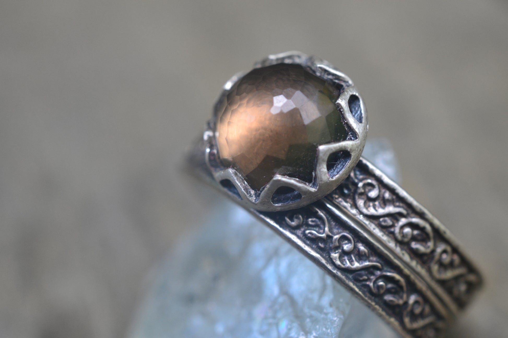 Oxidised Silver Bridal Ring Set With Quartz