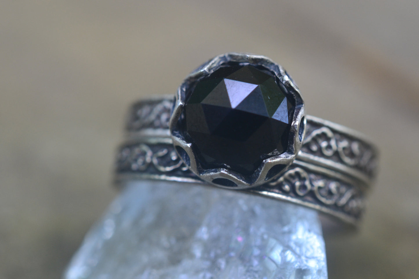 Black Spinel Bridal Set in Oxidised Silver