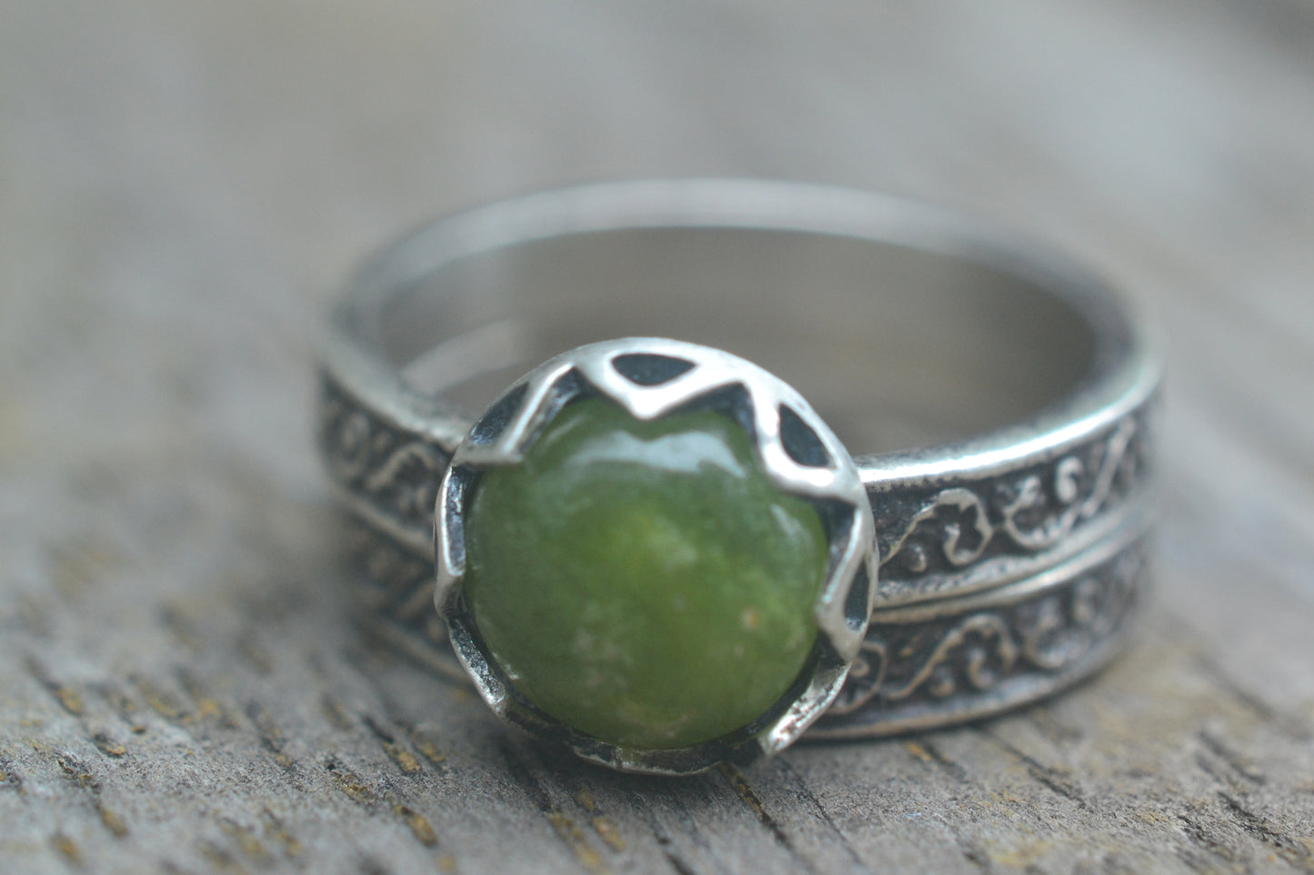 Unique Vesuvianite Bridal Set in Sterling Silver