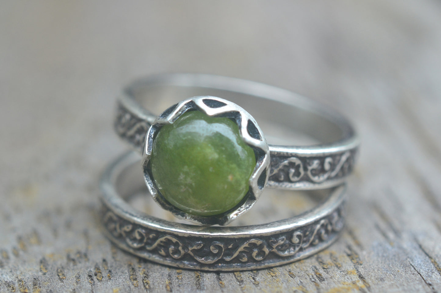 Bezel Set Vesuvianite Bridal Set in Silver