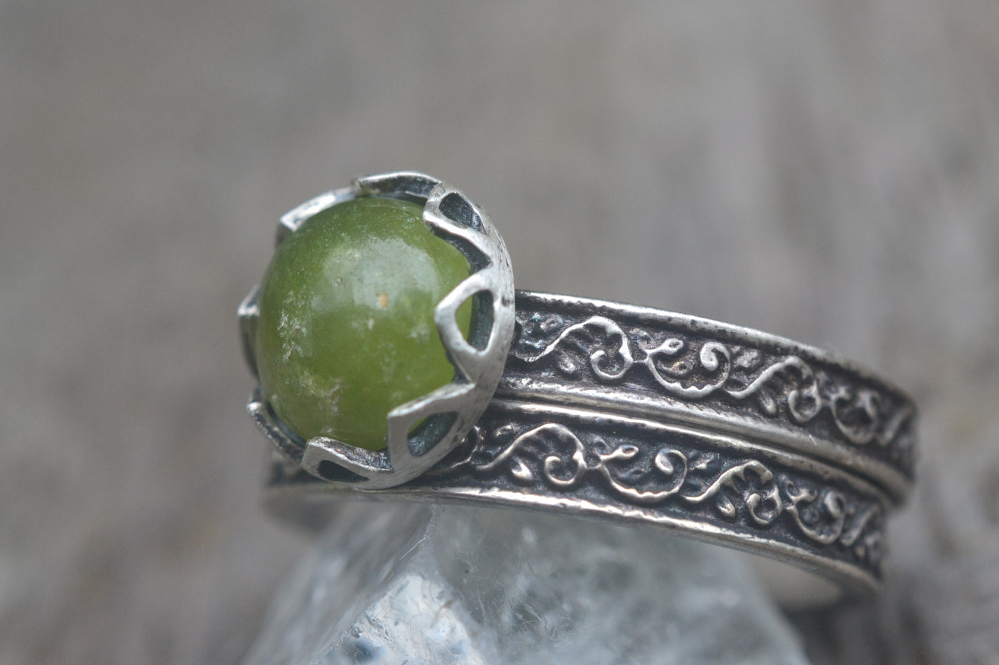 Vesuvianite Wedding Set in Oxidised Silver