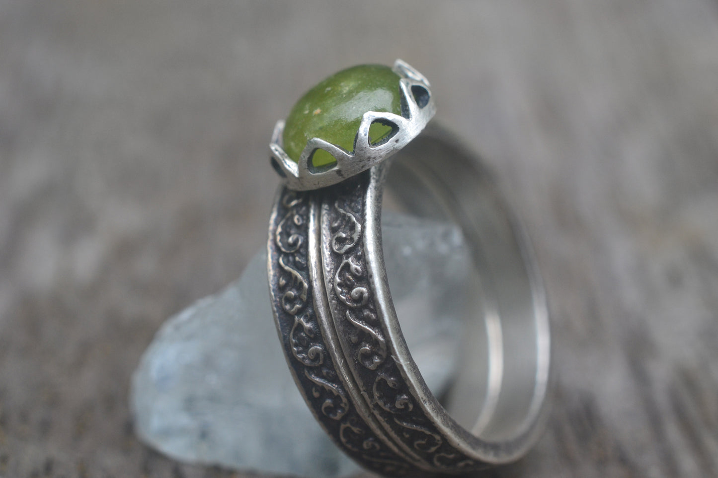 Green Gemstone Wedding Set in Sterling