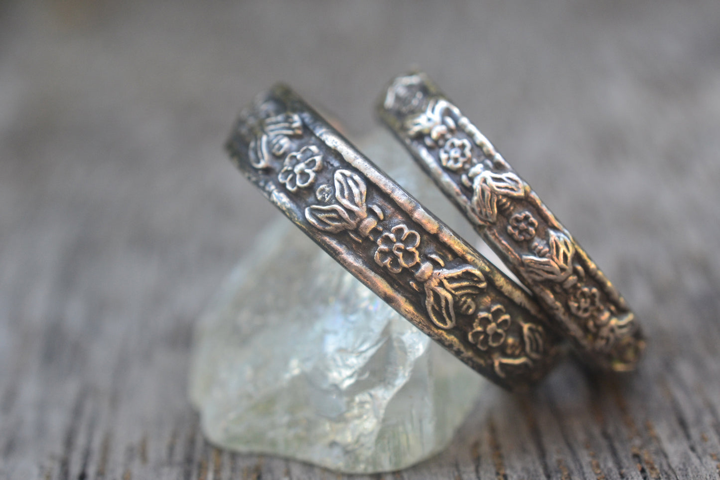 His & Hers Honeybee Rings in Oxidised Silver