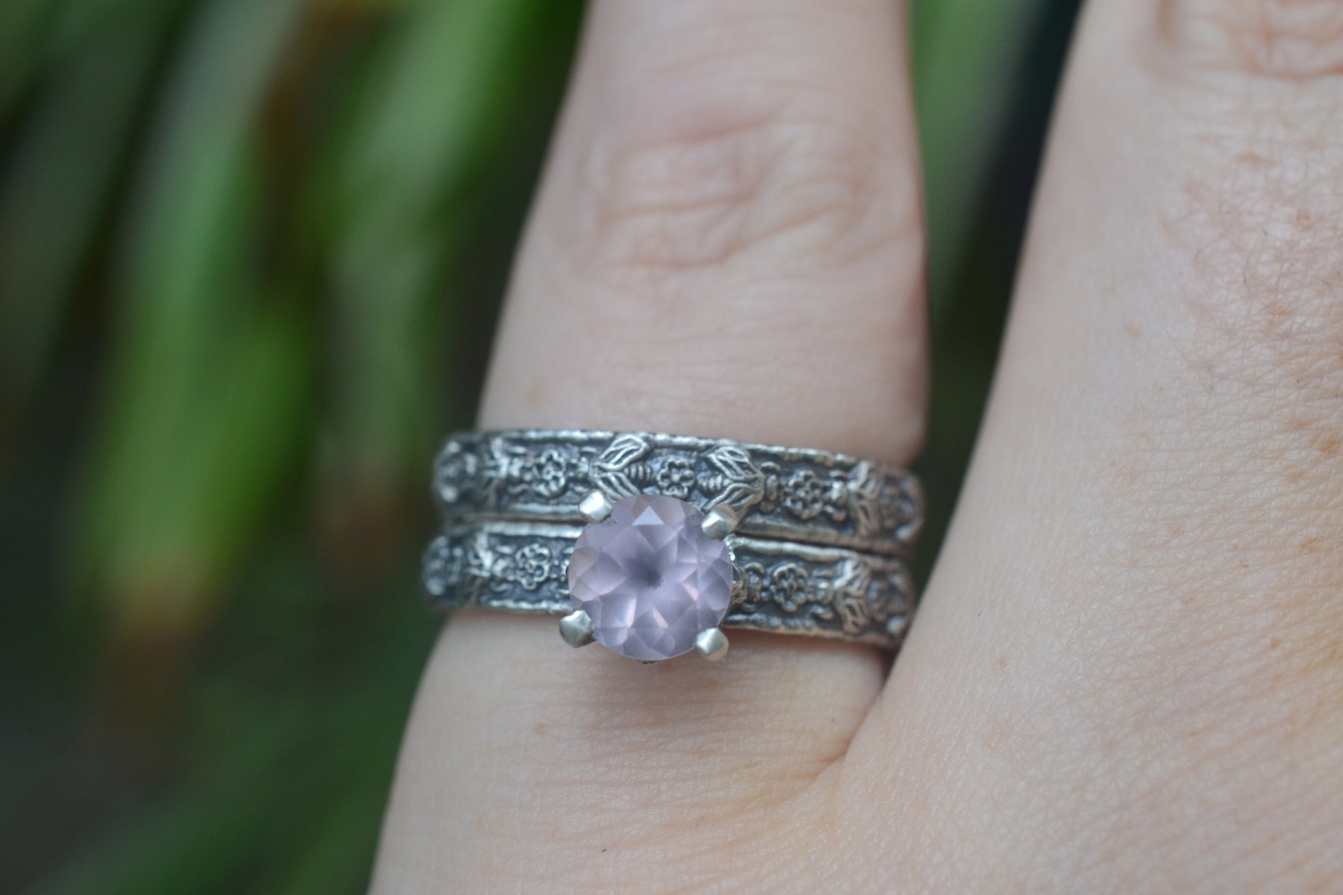 Oxidised Silver Honeybee Wedding Set With Pink Stone