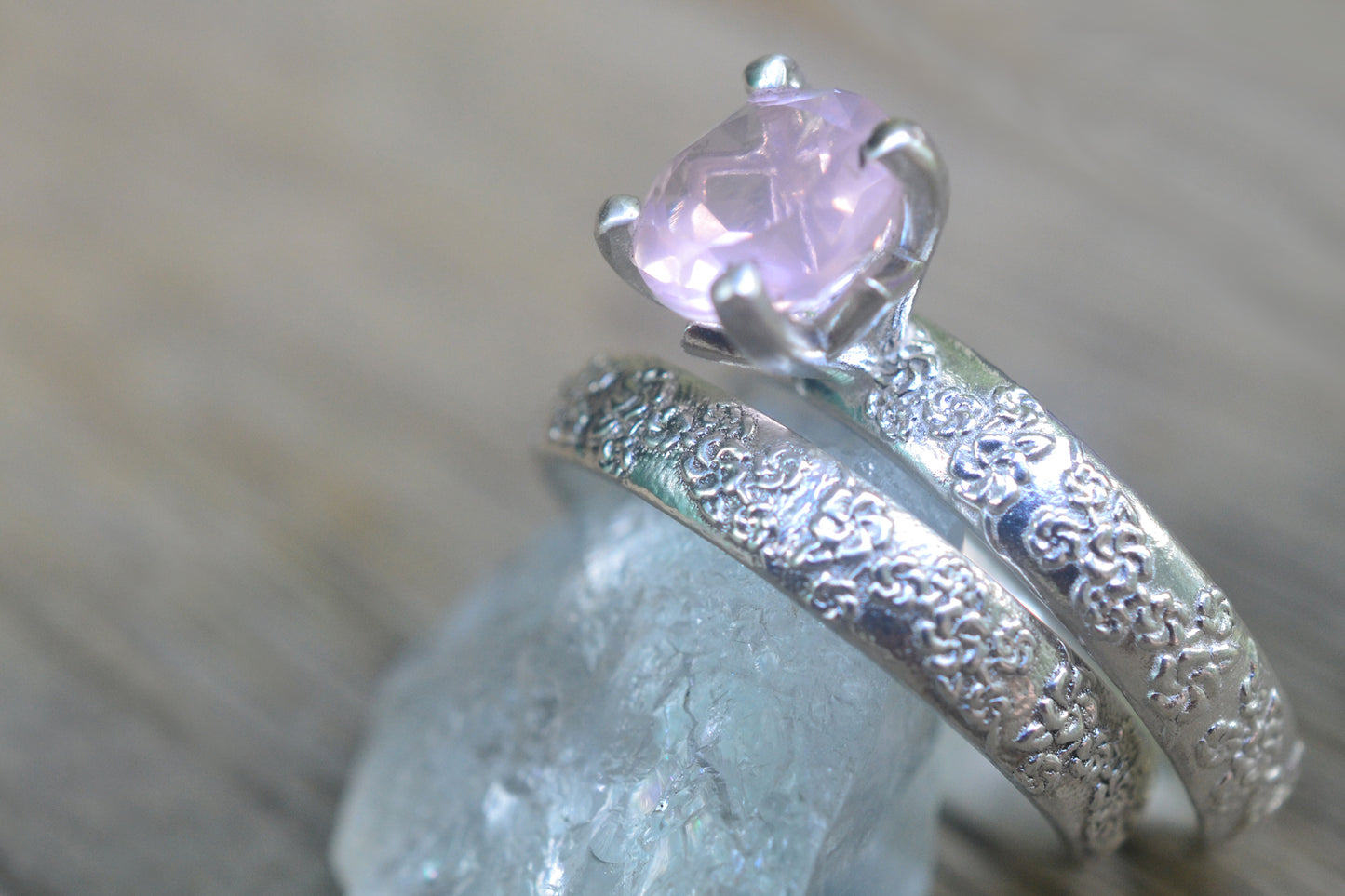 Womens Rose Quartz Cherry Blossom Wedding Set