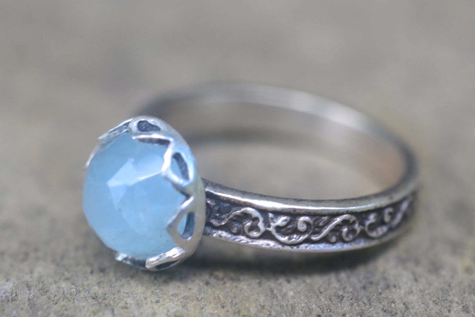 Oxidised Silver Aquamarine Statement Ring