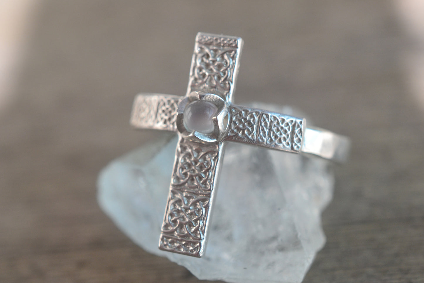 Silver Celtic Knot Cross Ring With Crystal