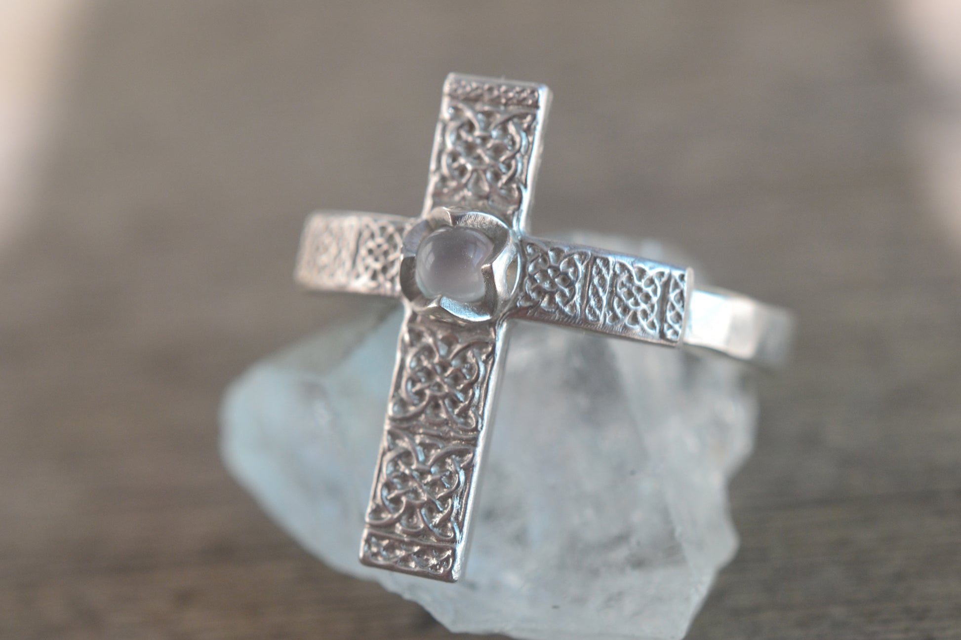 Silver Celtic Knot Cross Ring With Crystal