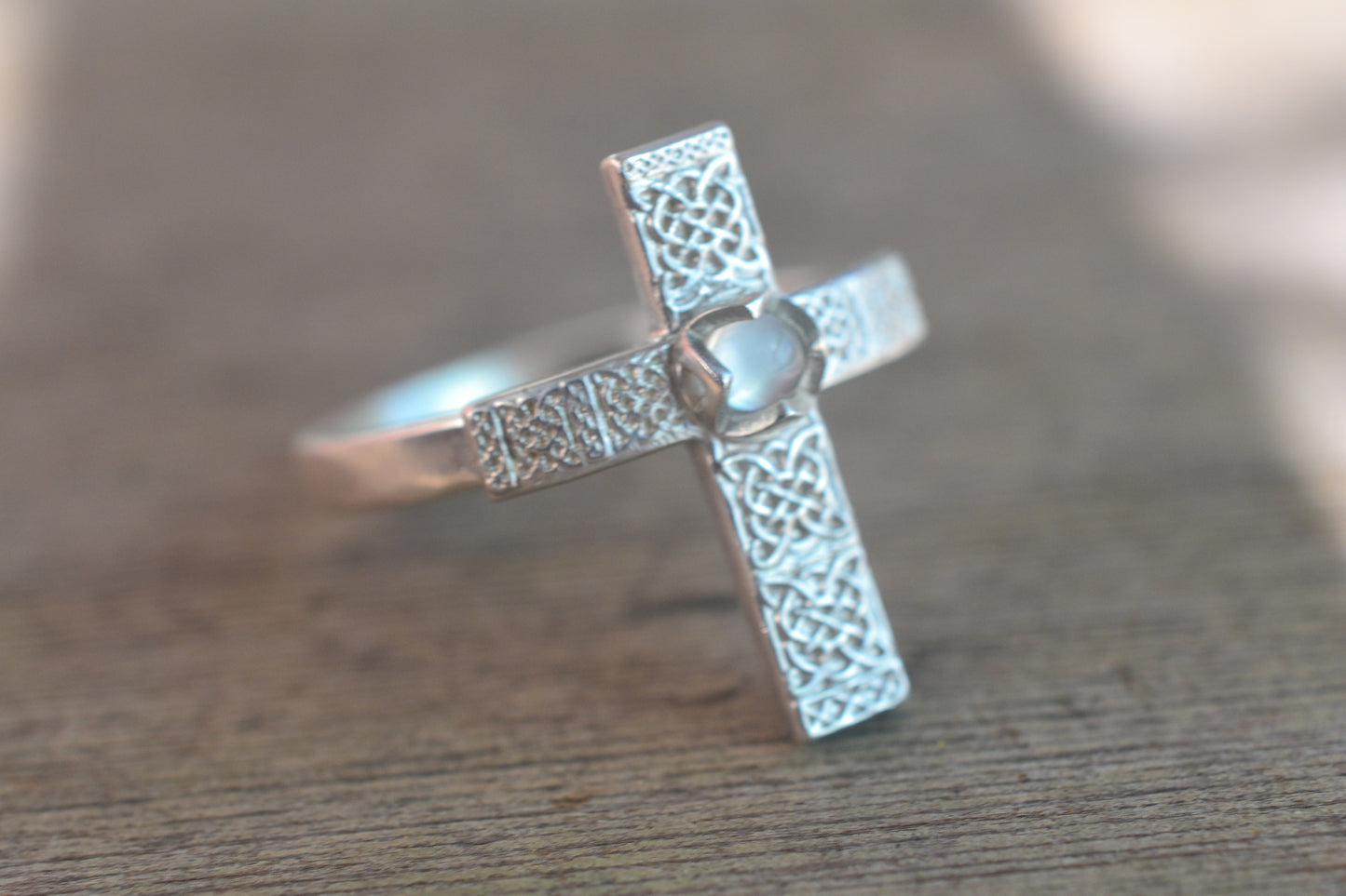 Unique Silver Celtic Cross Ring With Crystal