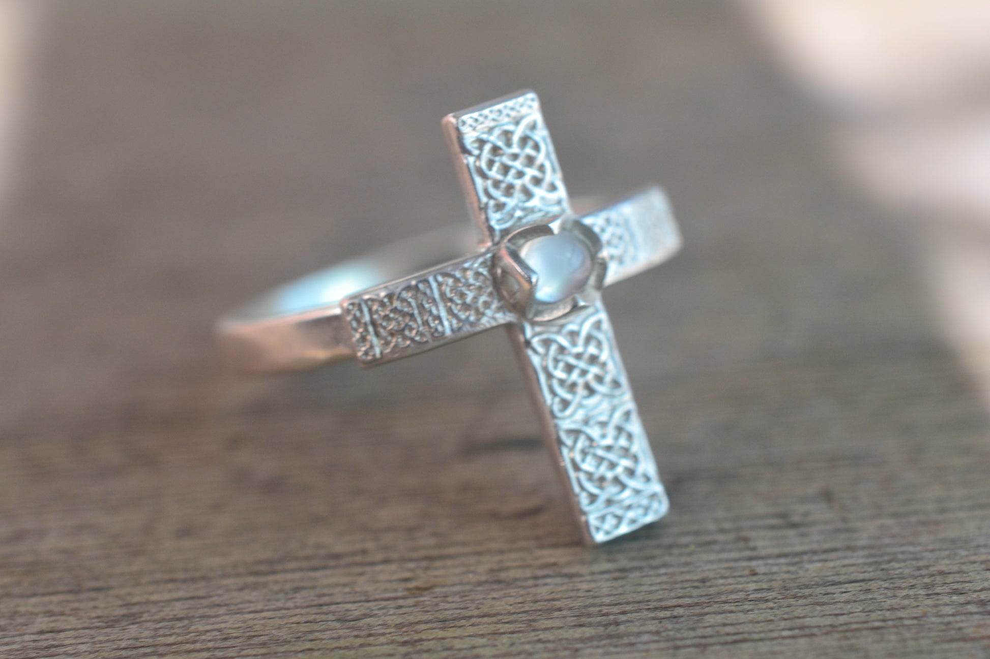 Unique Silver Celtic Cross Ring With Crystal