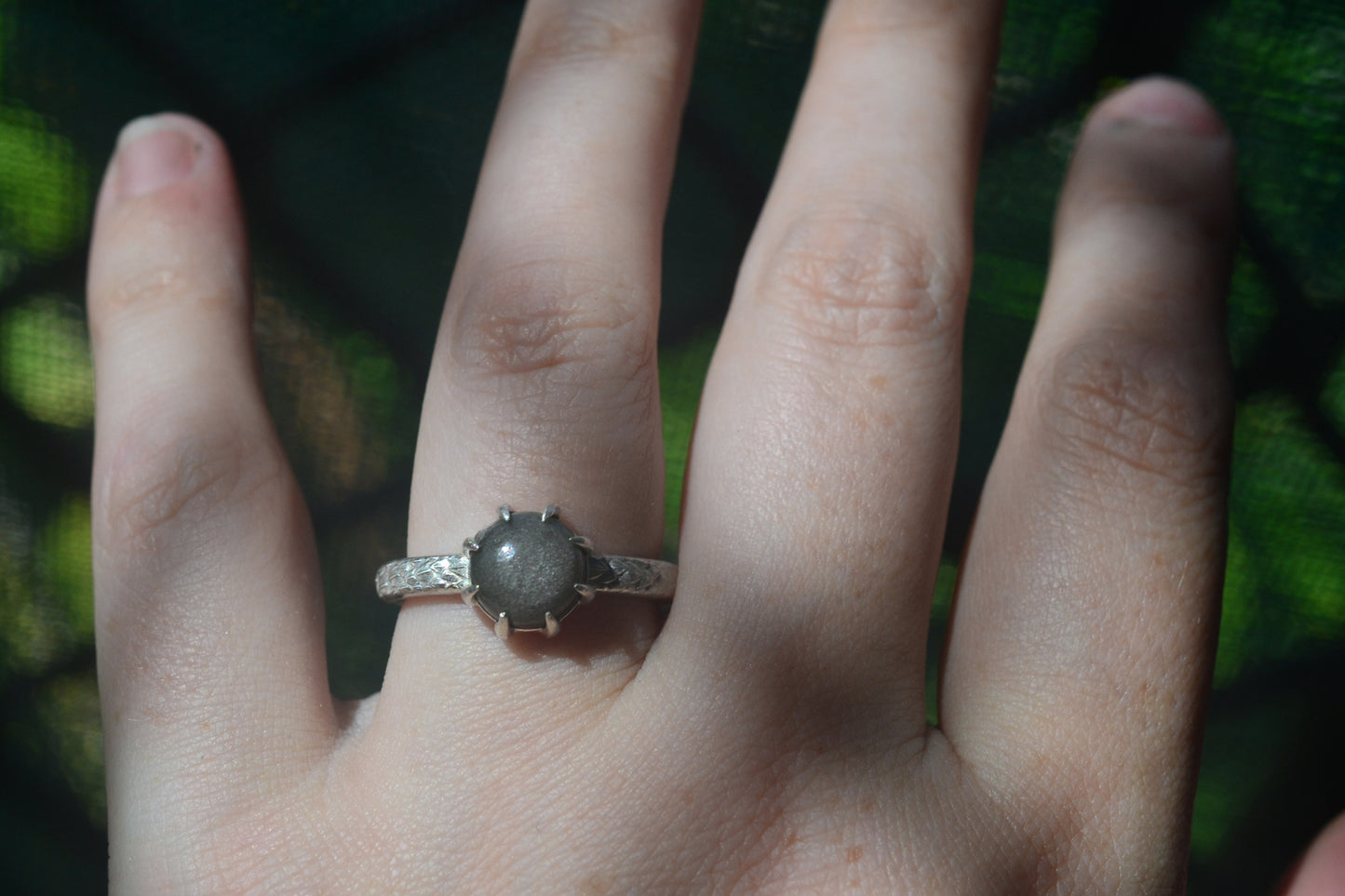 Womens Volcanic Glass Dragonscale Ring in Silver