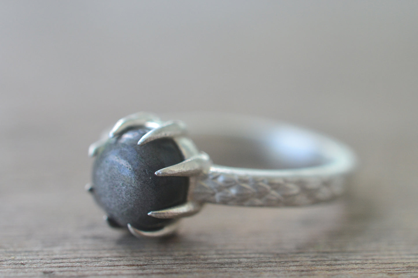Silver Sheen Obsidian Dragon Scale Ring