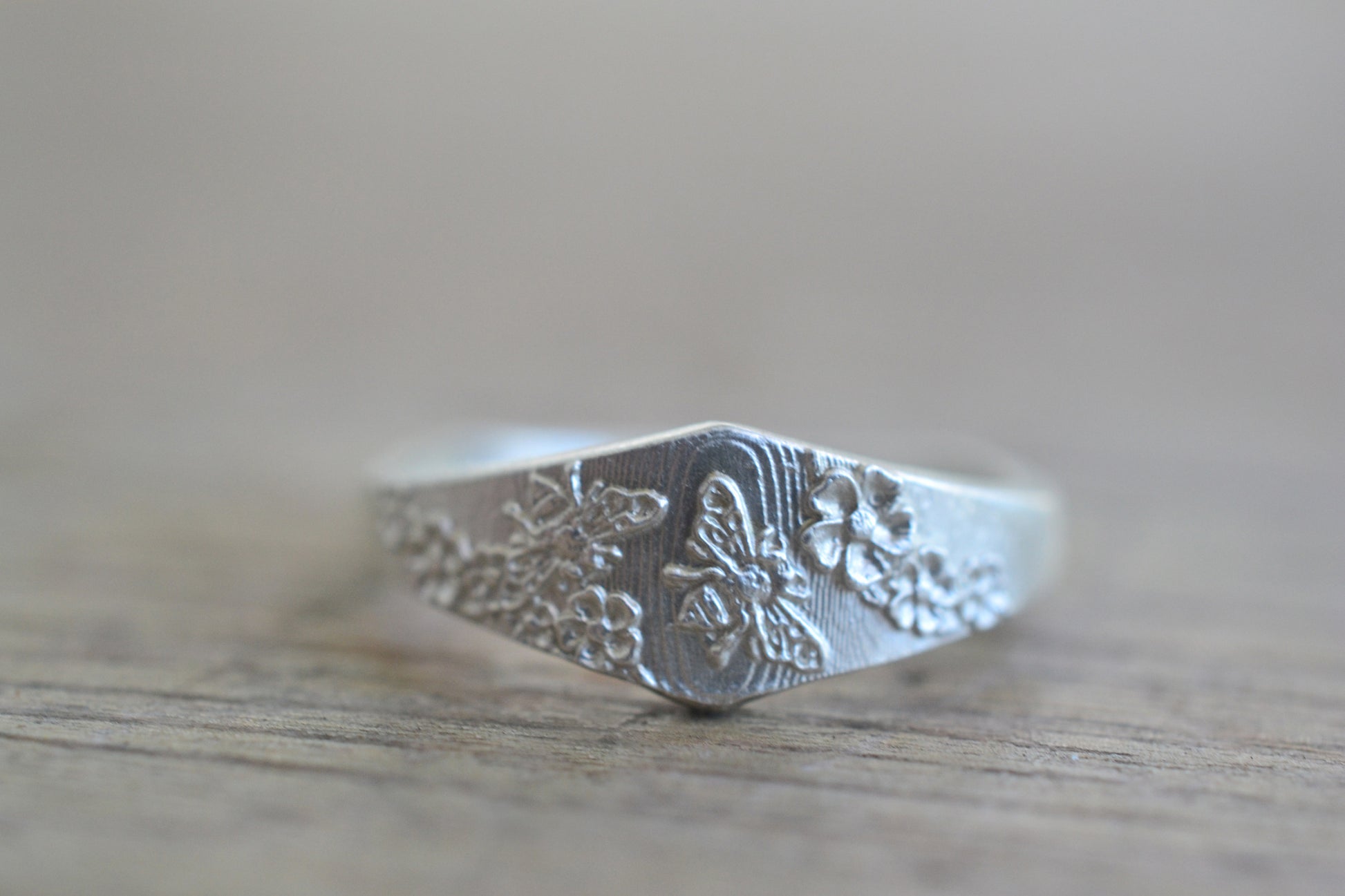 Dainty Honeybee Signet Ring in Sterling Silver