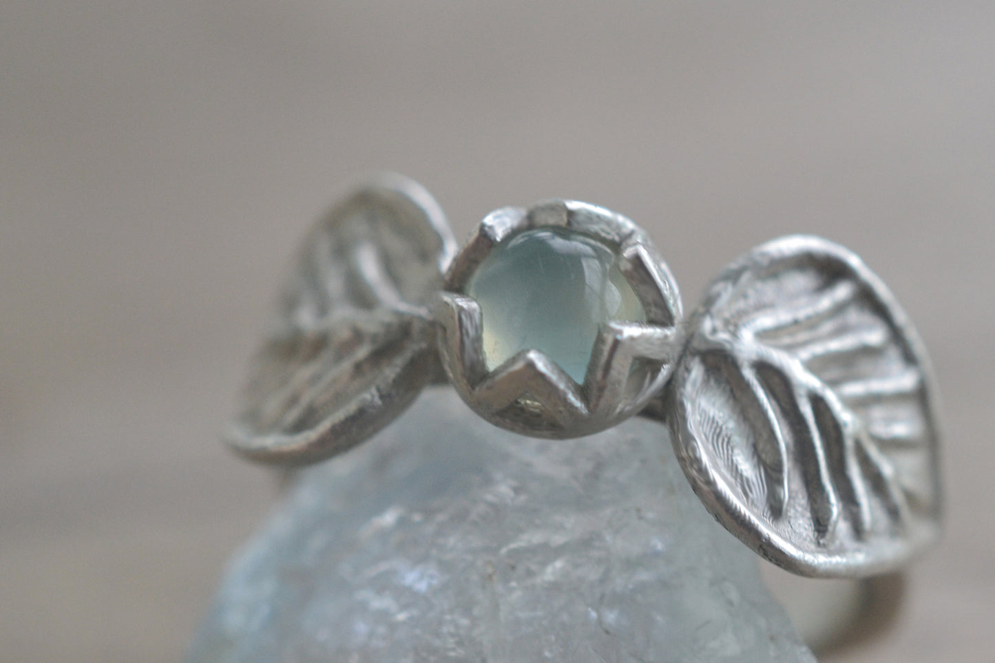 Prehnite & Leaf Statement Ring in Silver