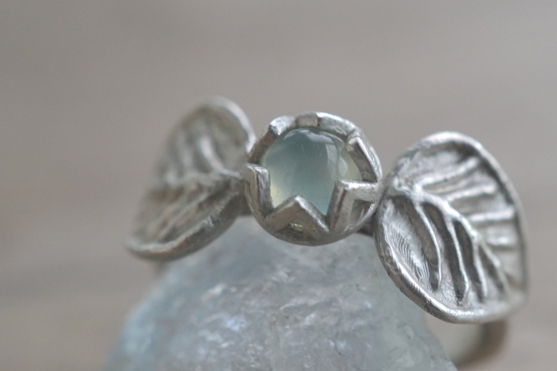 Prehnite & Leaf Statement Ring in Silver