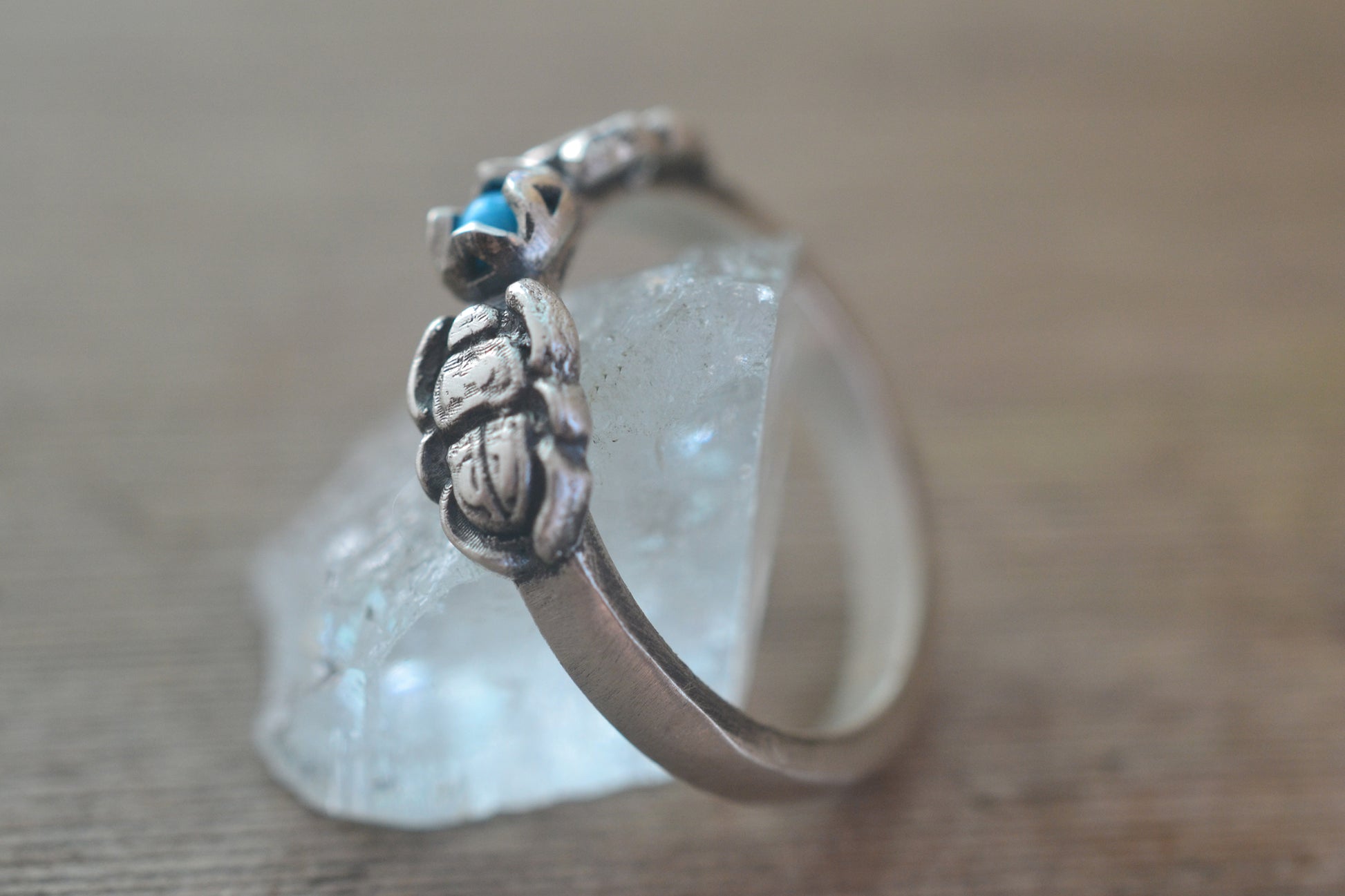 sterling silver scarab ring with turquoise