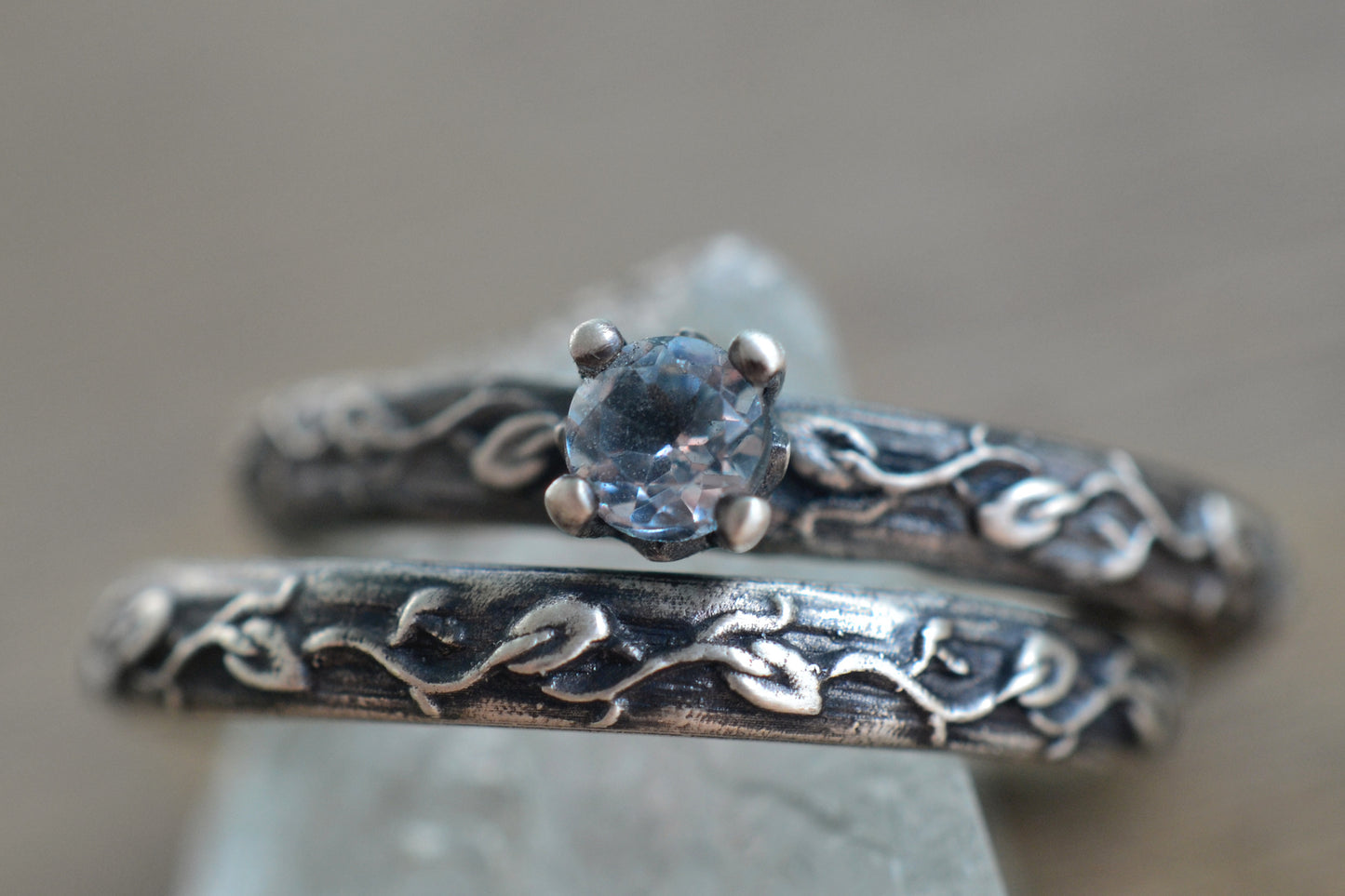 Sky Blue Topaz Bridal Set With Leaf Design