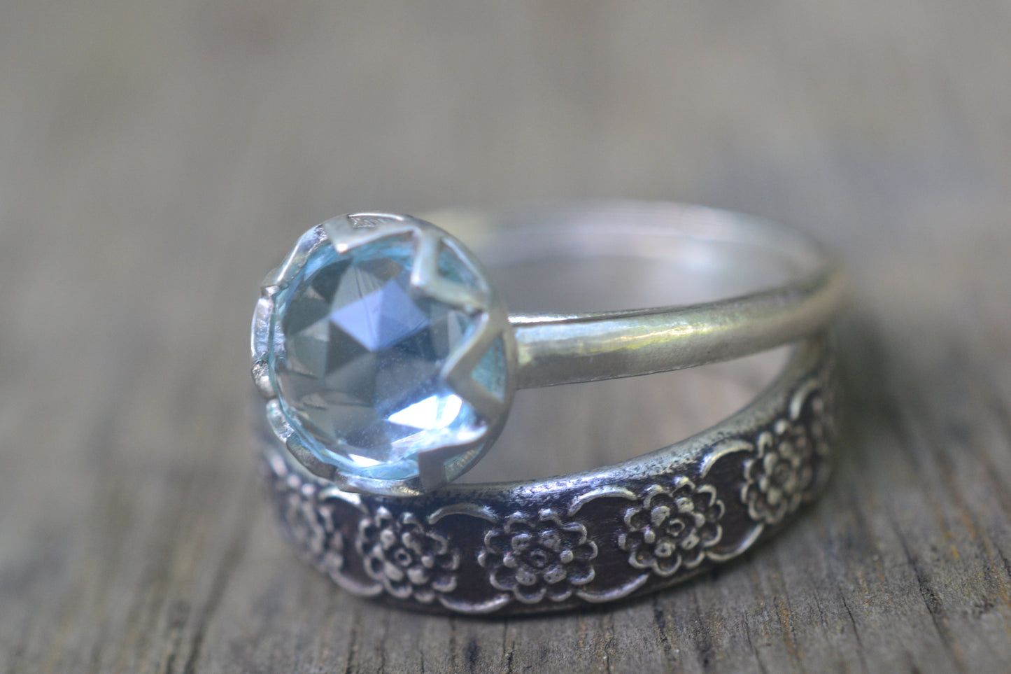 Rose Cut Blue Topaz Bridal Set in Silver