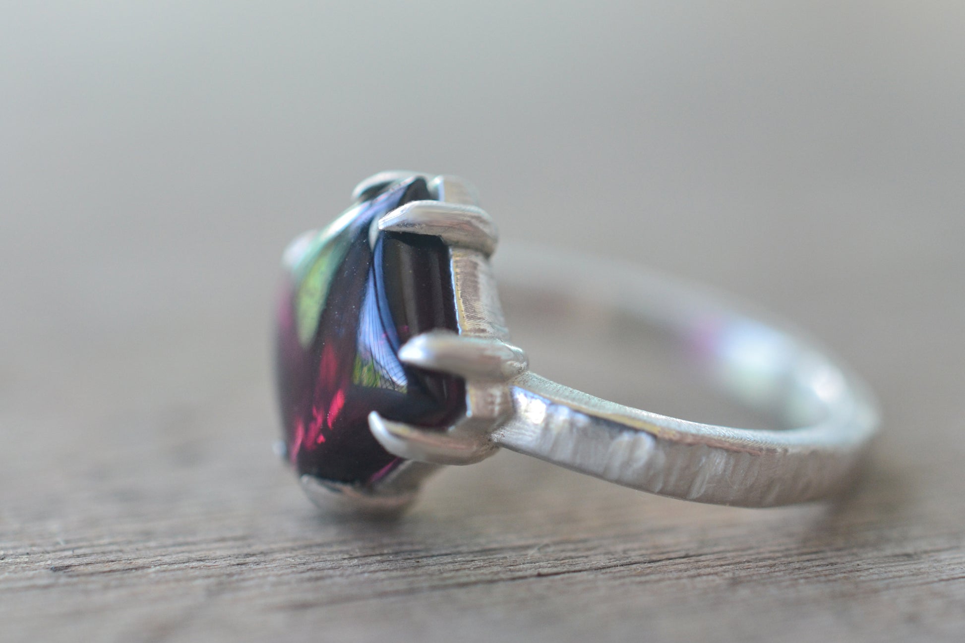 Prong Set Garnet Crystal Ring in Silver
