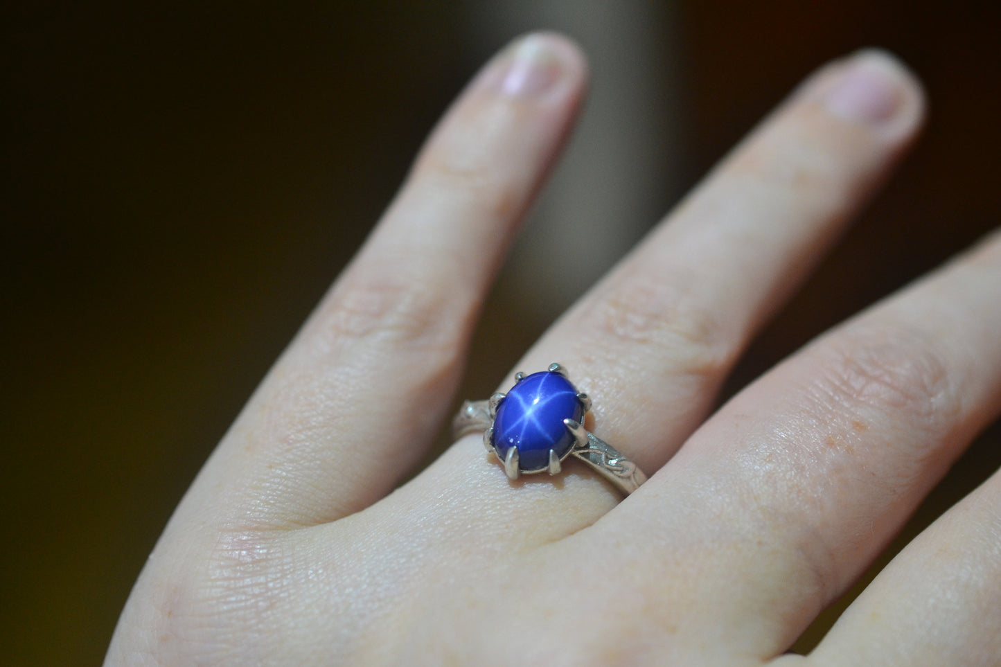 Blue Star Sapphire Statement Ring in Silver