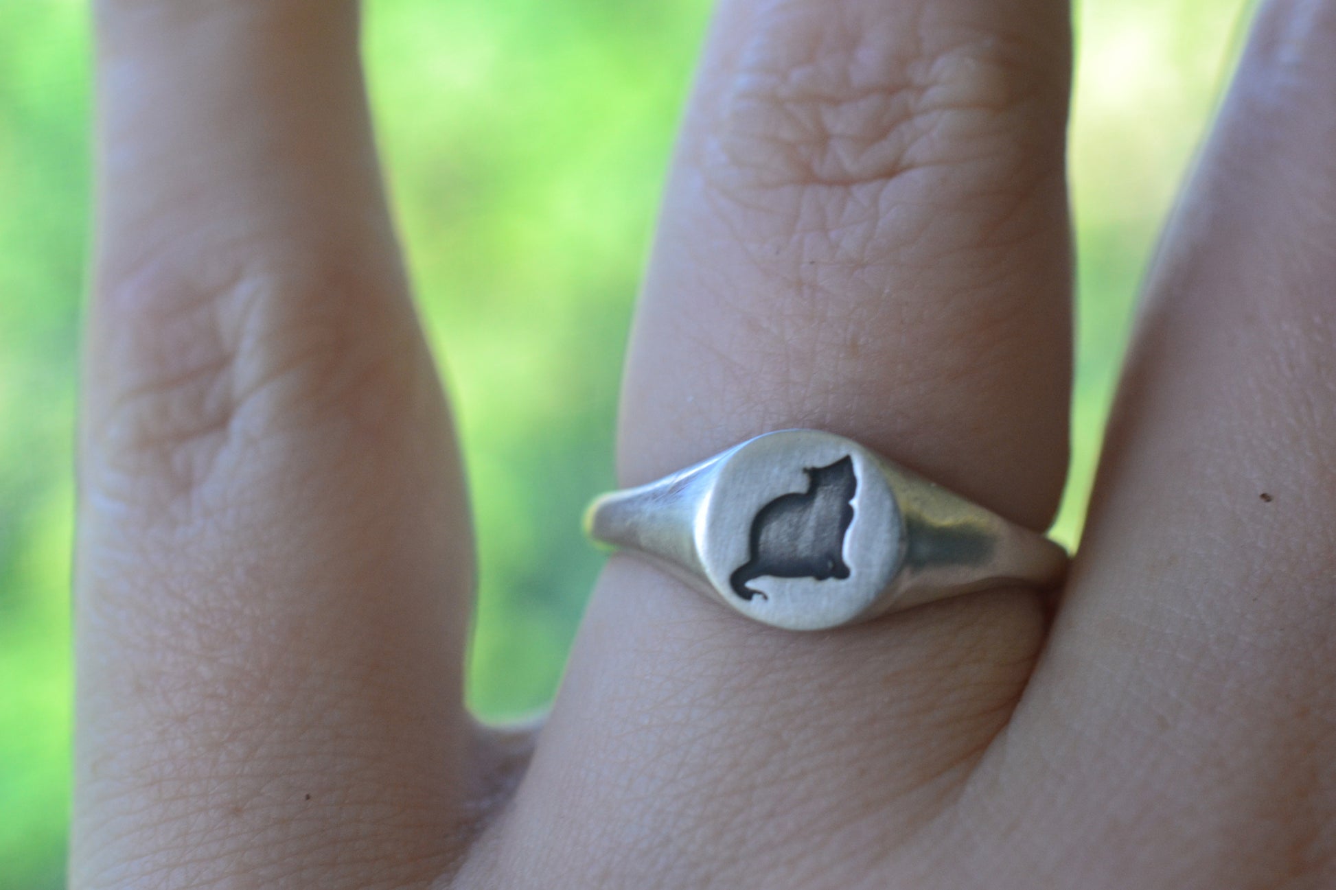 Brushed Finish 925 Silver Cat Signet Ring