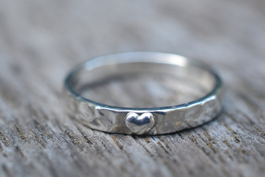 3mm Wide Sterling Silver Heart Band