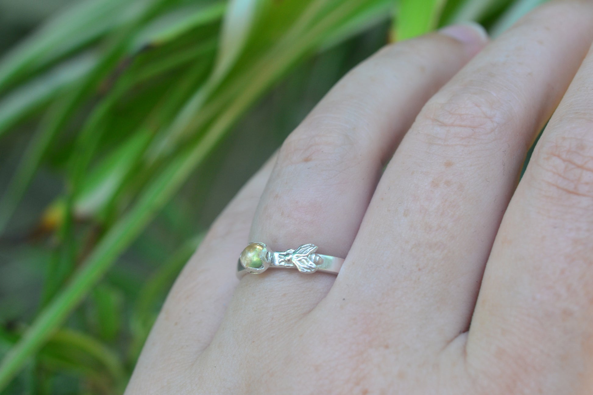 Yellow Stone Ring With Sterling Honeybee