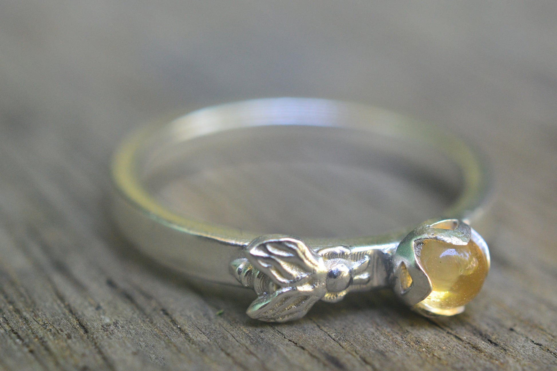 Natural Citrine Ring With Silver Honeybee