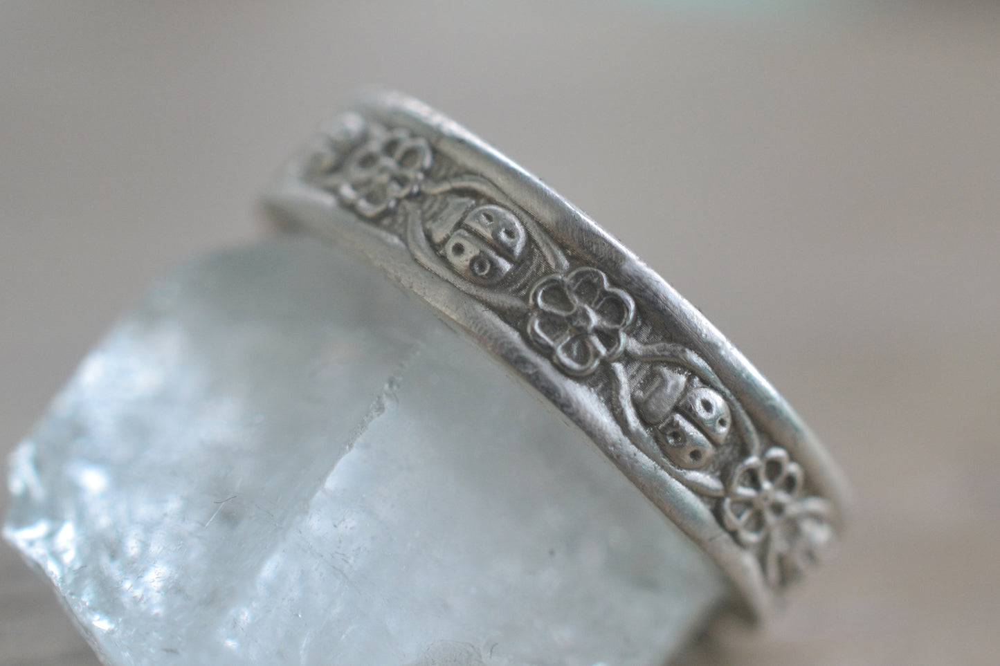 Ladybird Band With Bevelled Edges in Sterling