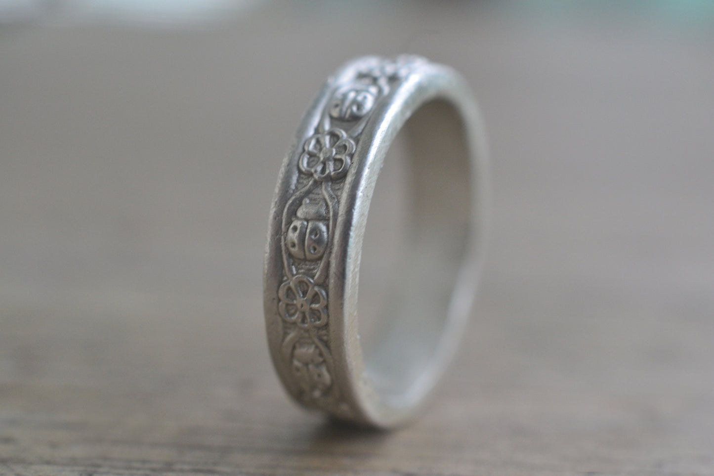 Mens Sterling Silver Ladybird Wedding Band