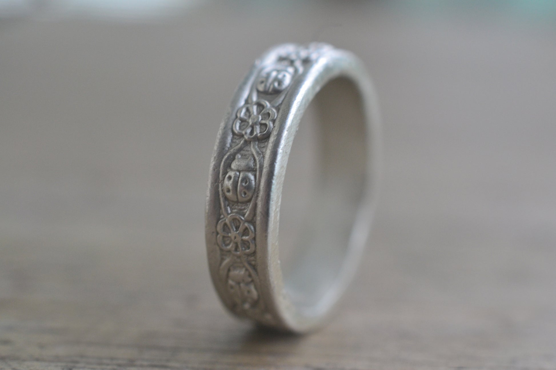Mens Sterling Silver Ladybird Wedding Band