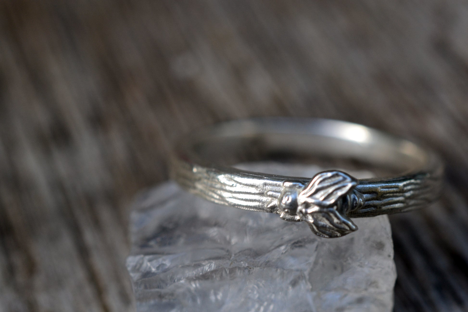 Dainty Sterling Silver Honeybee Stack Ring
