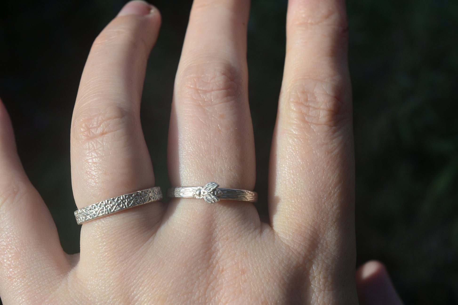 Sterling Silver Tree Bark Bee Ring